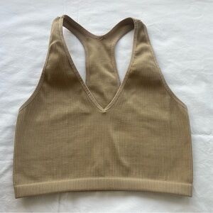 Tan Ribbed Women's Sports Bra